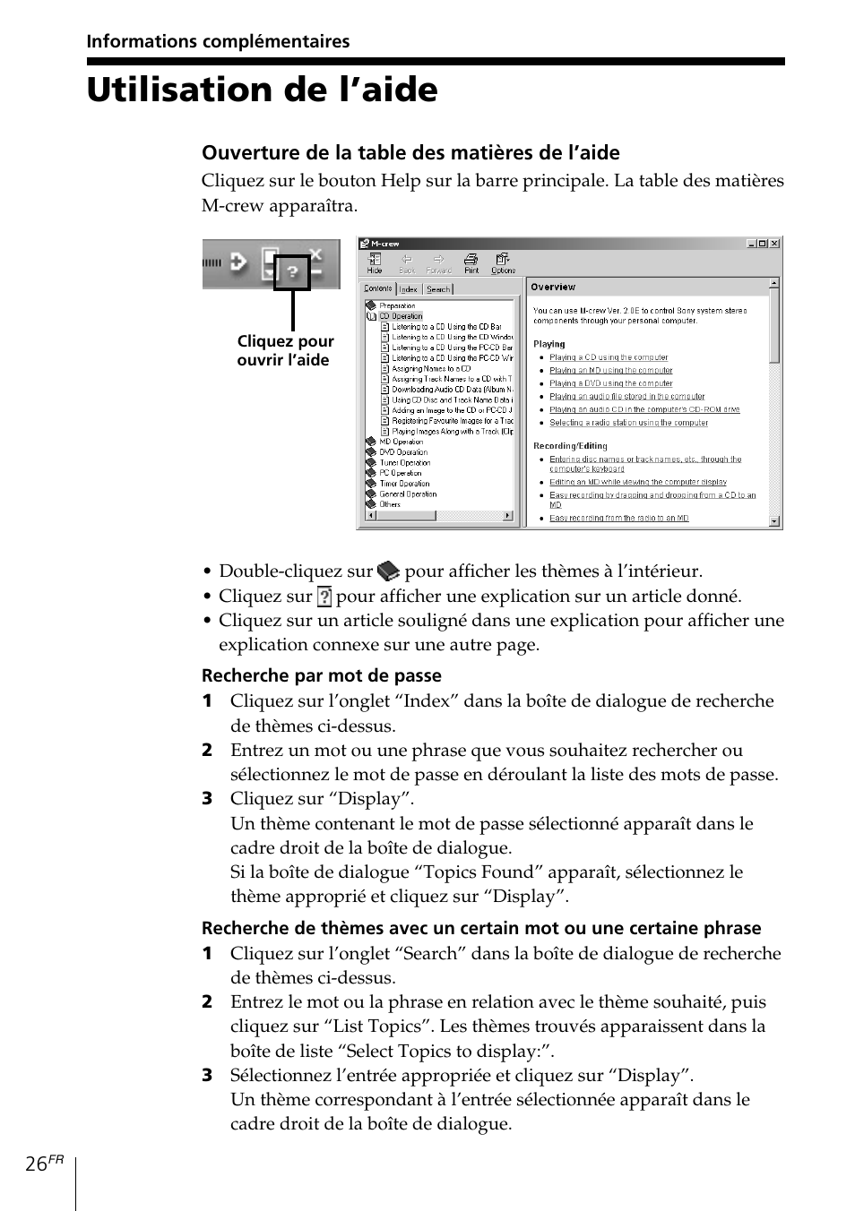 Informations complémentaires, Utilisation de l’aide | Sony MDS-PC3 User Manual | Page 54 / 254