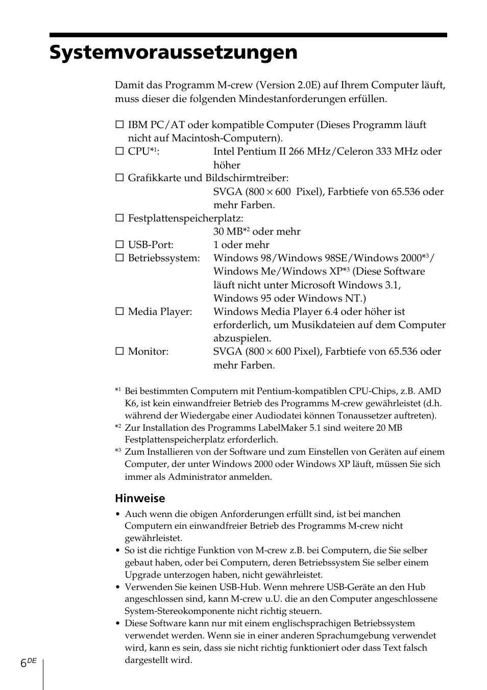 Systemvoraussetzungen | Sony MDS-PC3 User Manual | Page 62 / 254