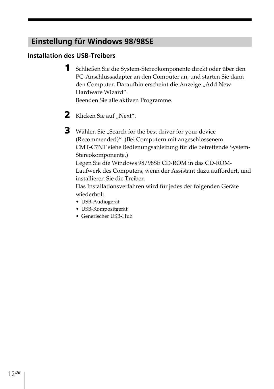 Einstellung für windows 98/98se | Sony MDS-PC3 User Manual | Page 68 / 254