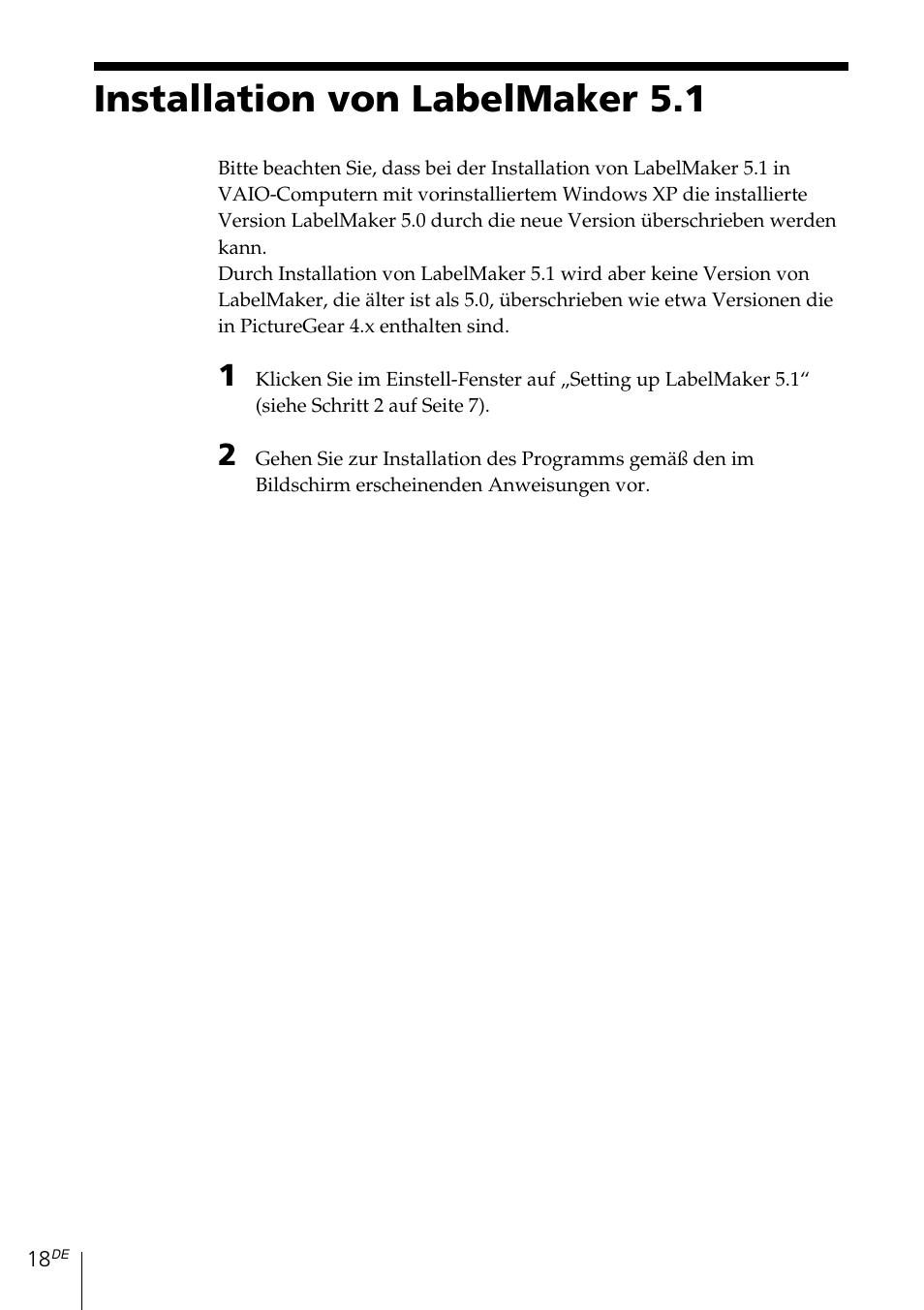 Installation von labelmaker 5.1 | Sony MDS-PC3 User Manual | Page 74 / 254