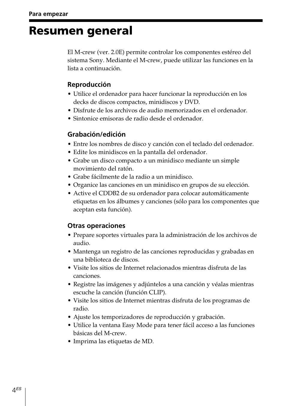 Para empezar, Resumen general | Sony MDS-PC3 User Manual | Page 88 / 254
