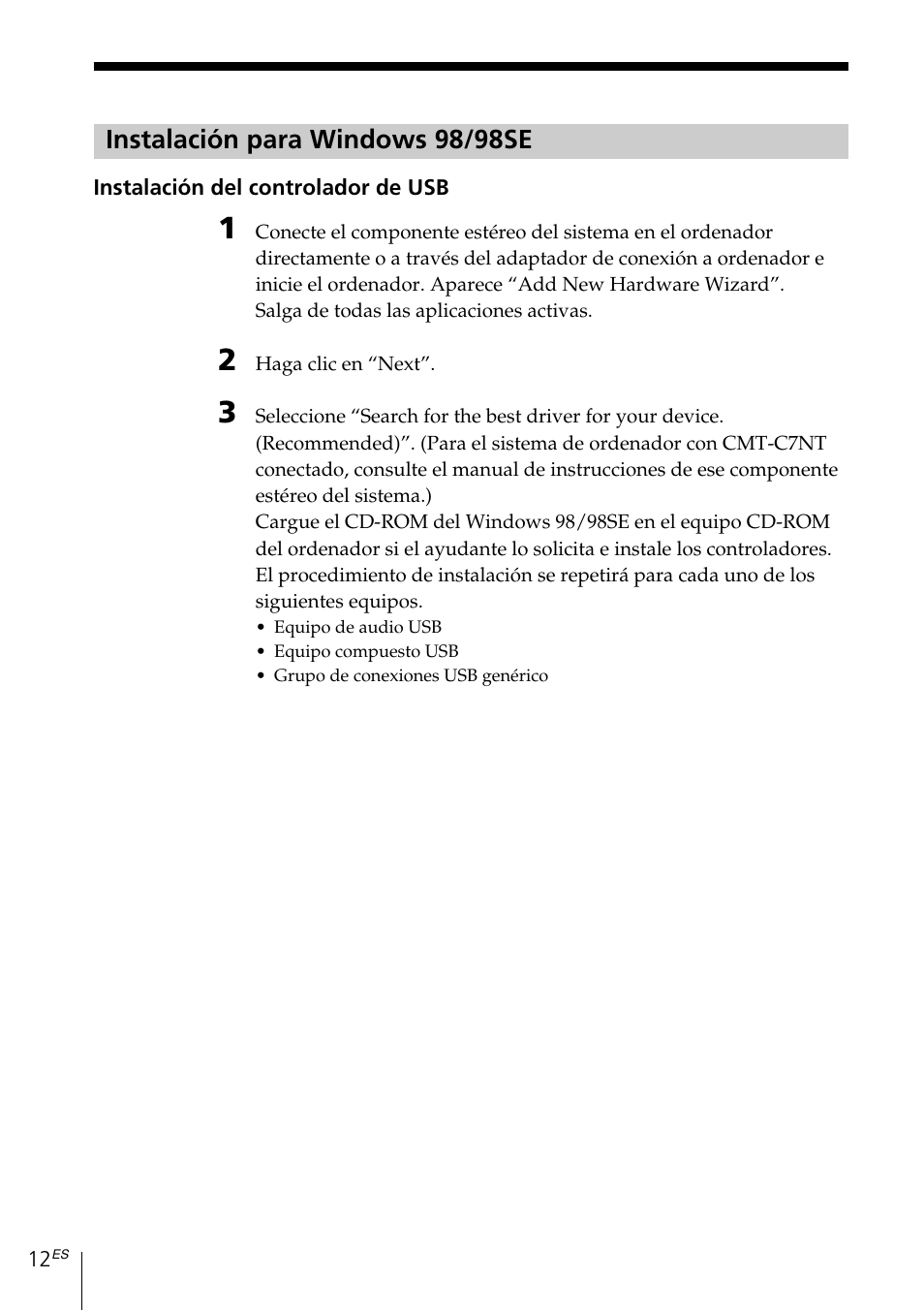 Instalación para windows 98/98se | Sony MDS-PC3 User Manual | Page 96 / 254