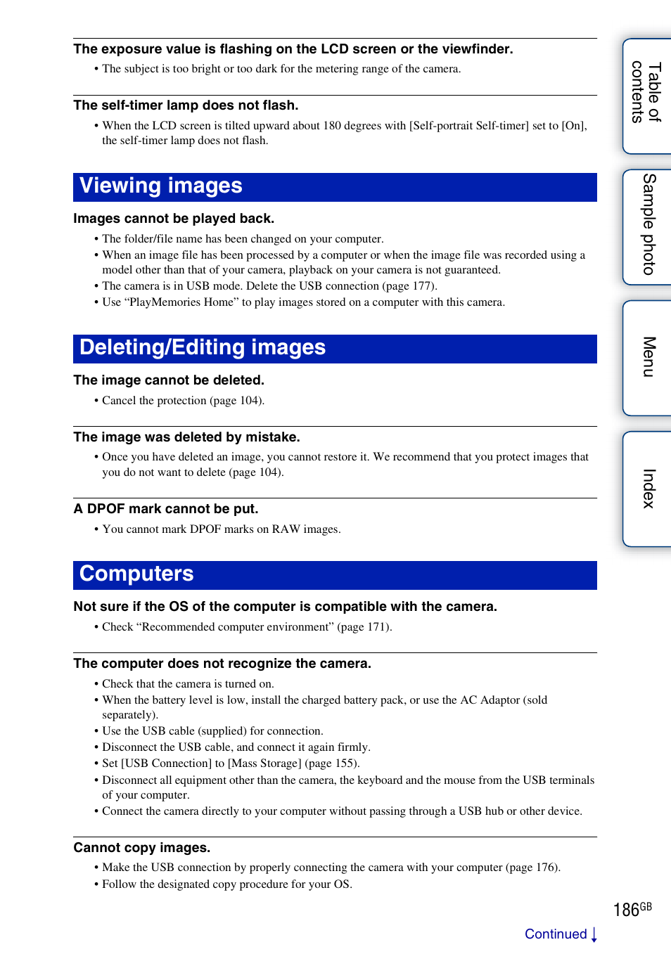 Viewing images deleting/editing images computers | Sony NEX-F3 User Manual | Page 186 / 206