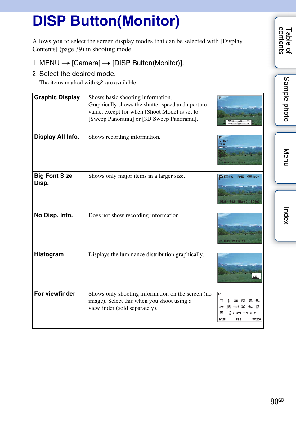 Disp button(monitor) | Sony NEX-F3 User Manual | Page 80 / 206