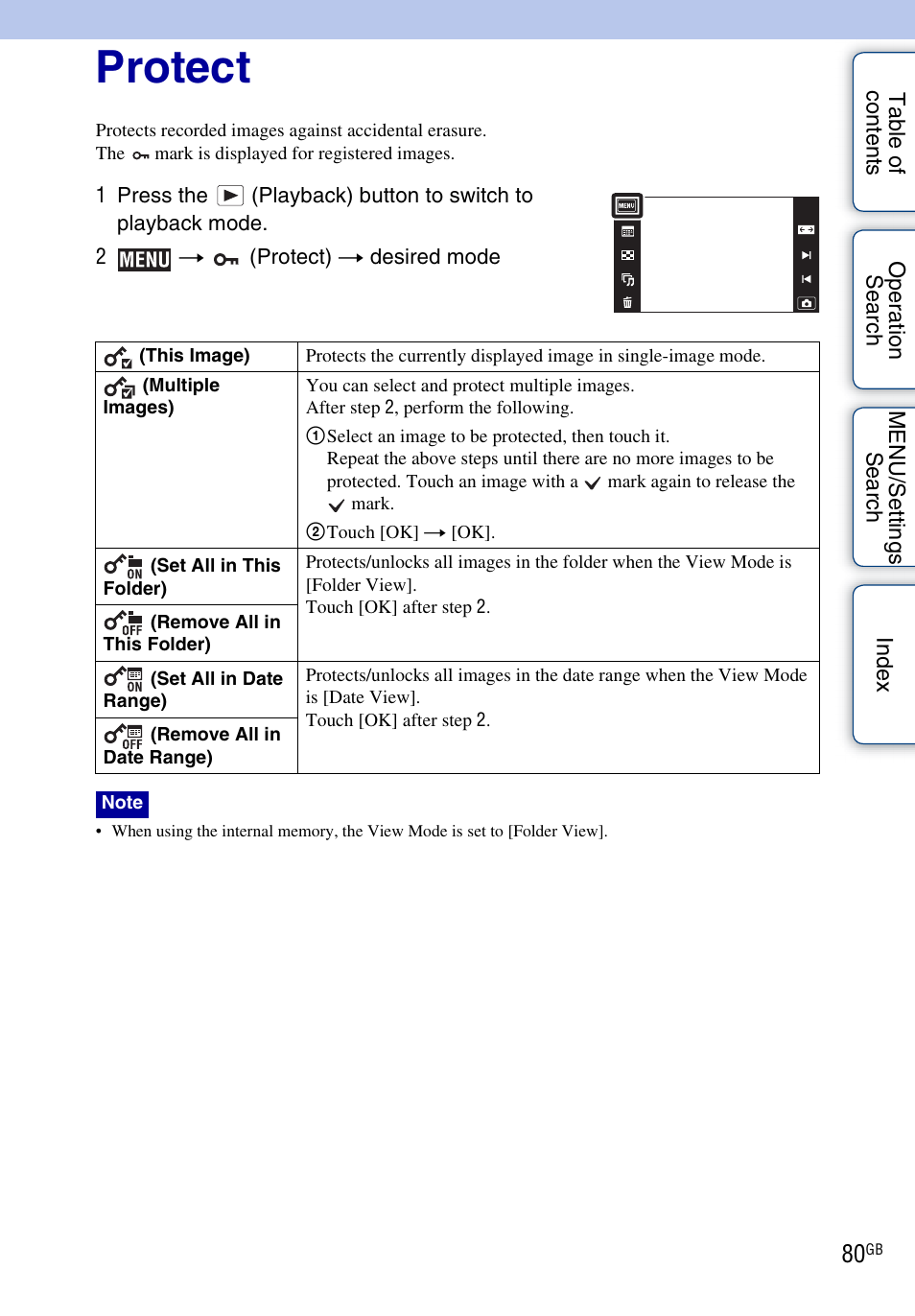 Protect, Protect) | Sony DSC-TX1 User Manual | Page 80 / 150
