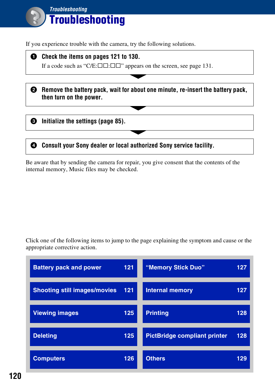 Troubleshooting | Sony DSC-W300 User Manual | Page 120 / 145