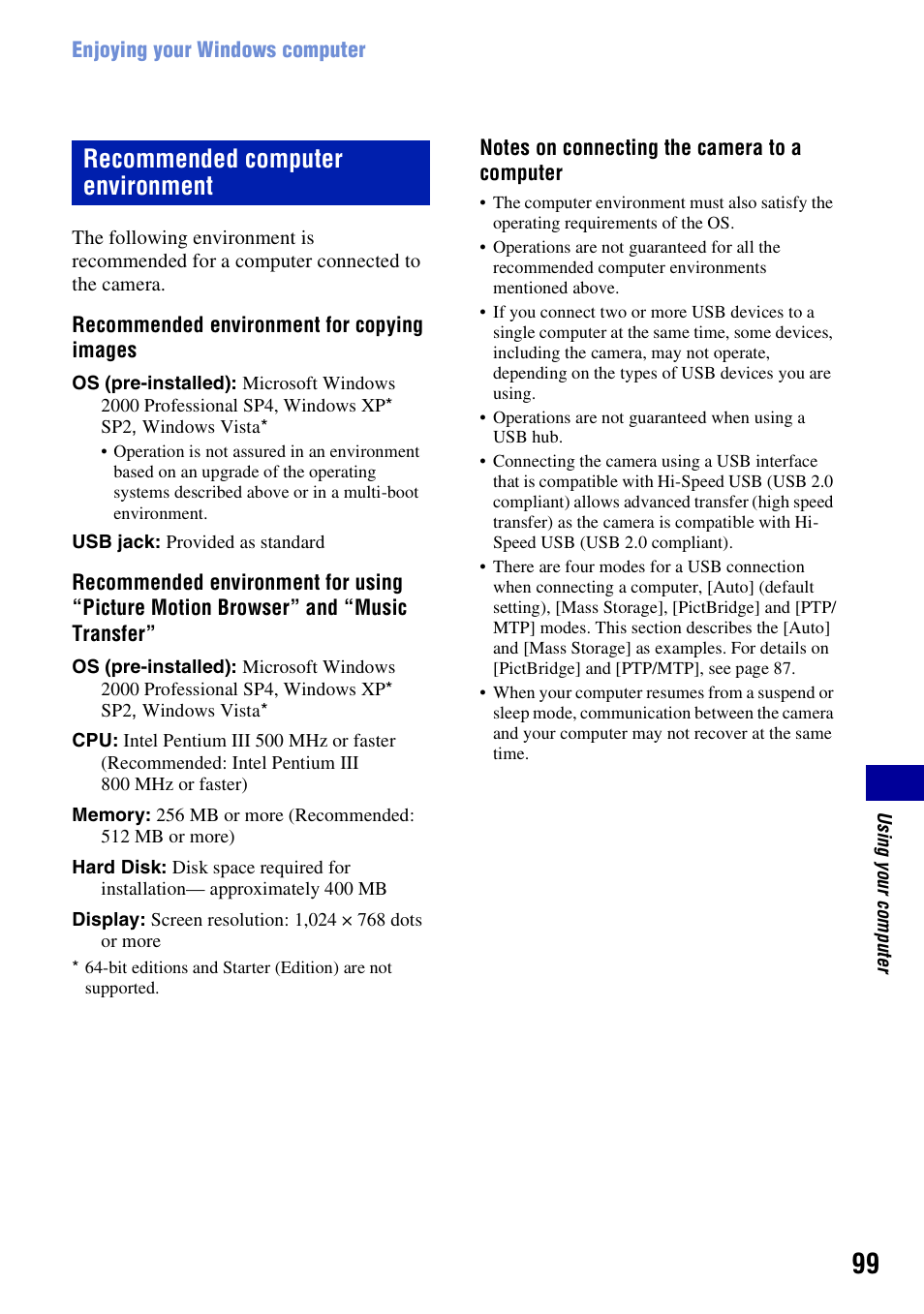 Recommended computer environment | Sony DSC-W300 User Manual | Page 99 / 145