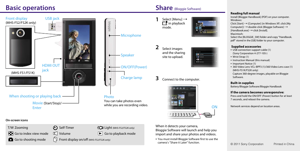 Share, Basic operations | Sony bloggie MHS-FS1 User Manual | Page 2 / 2
