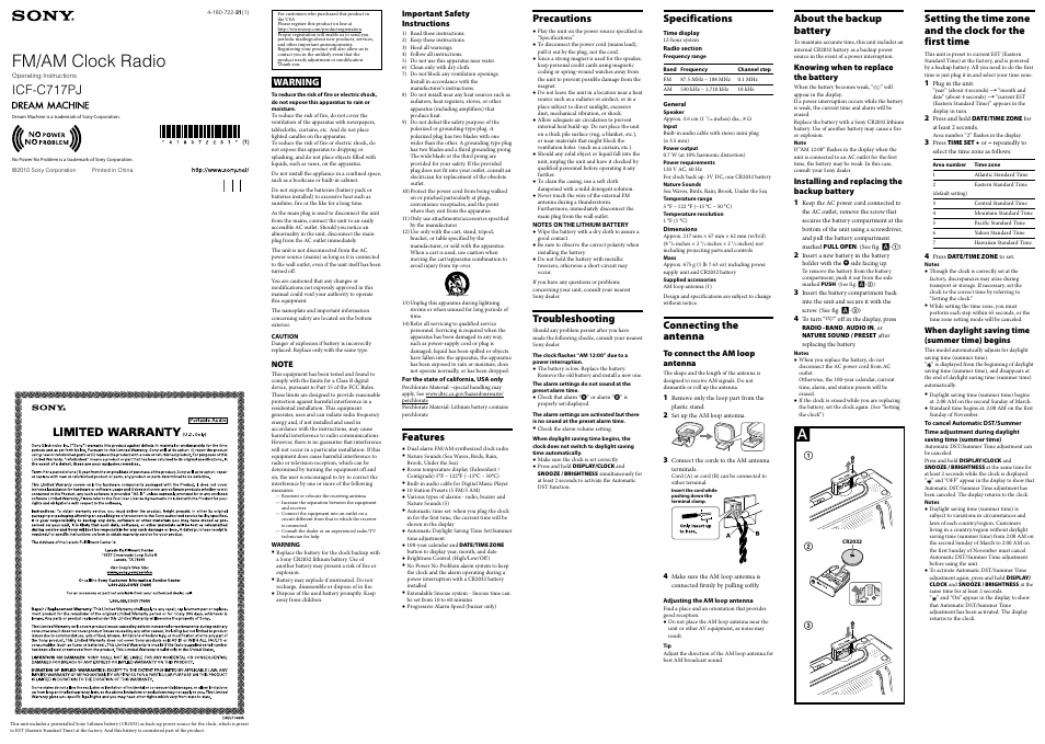 Sony ICF-C717PJ User Manual | 2 pages