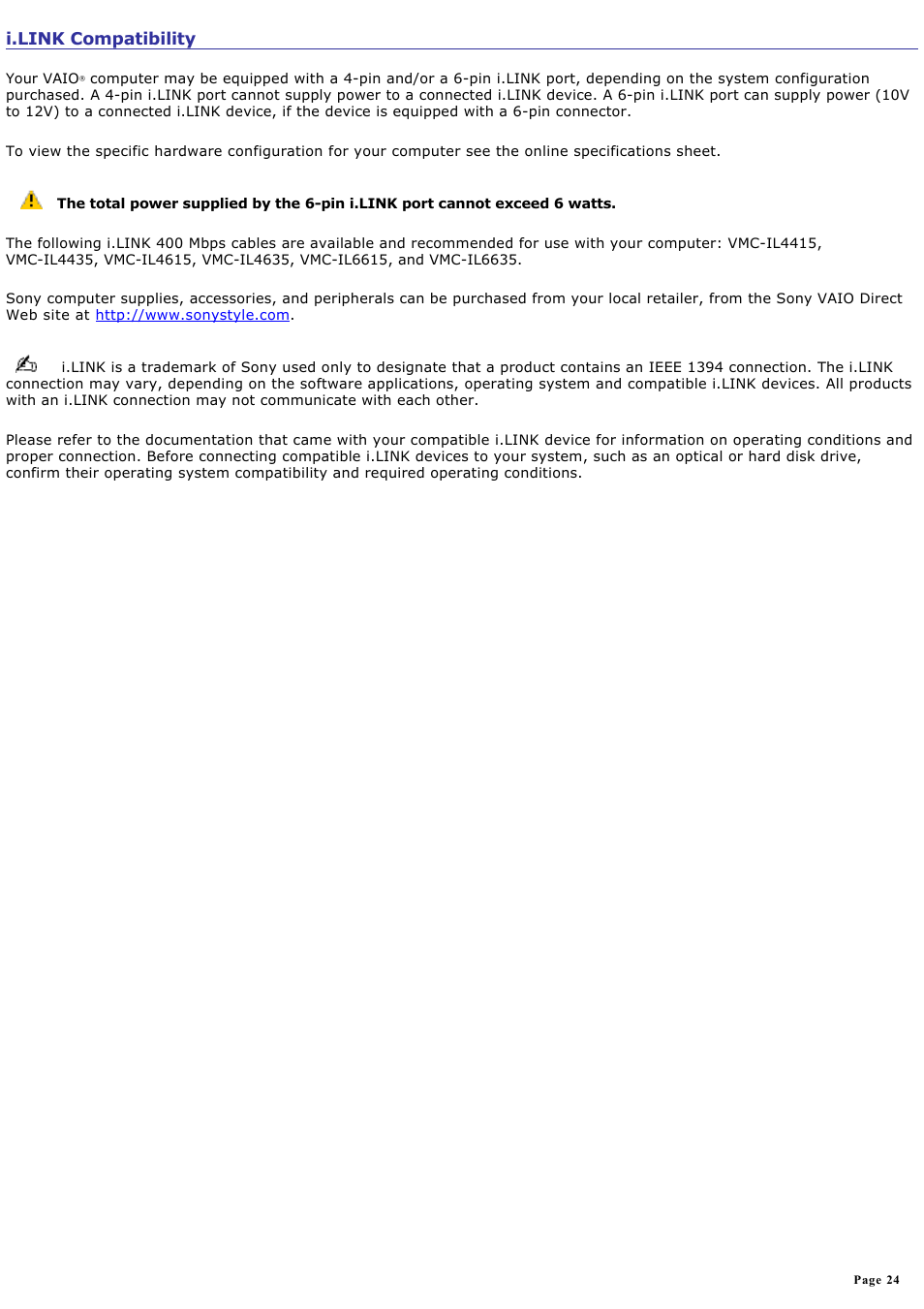 I.link compatibility | Sony PCV-RXA842 User Manual | Page 24 / 97