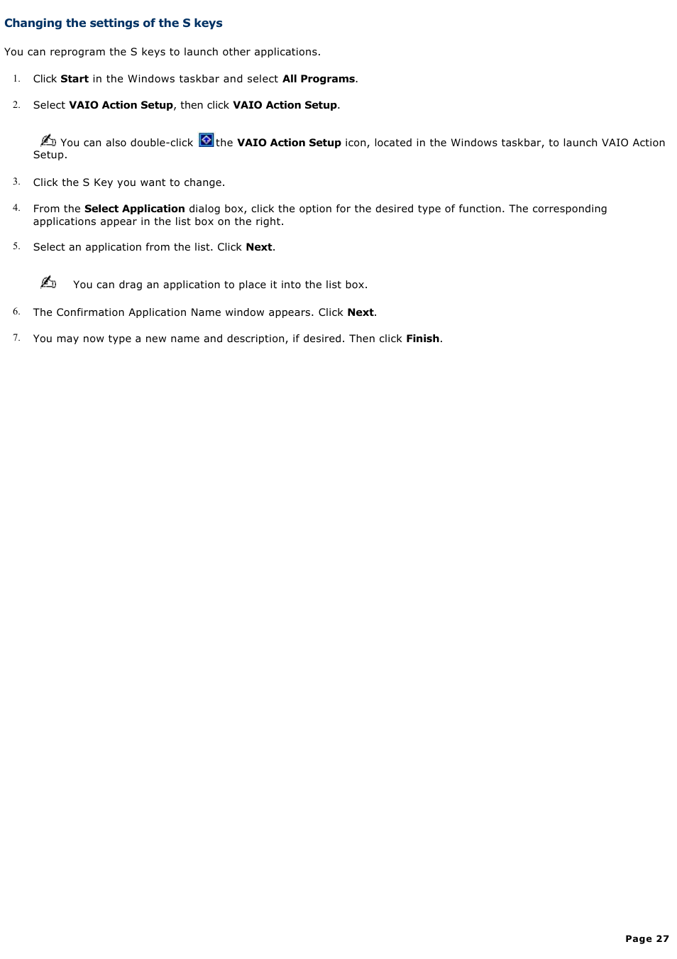 Changing the settings of the s keys | Sony PCV-RXA842 User Manual | Page 27 / 97