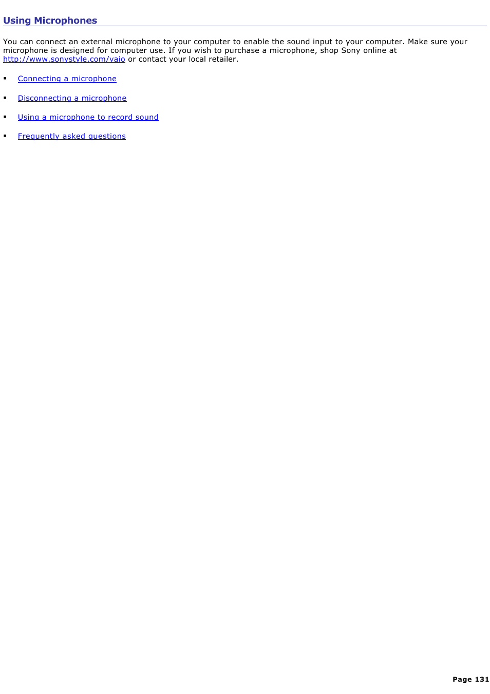 Using microphones | Sony PCG-V505EC User Manual | Page 131 / 148