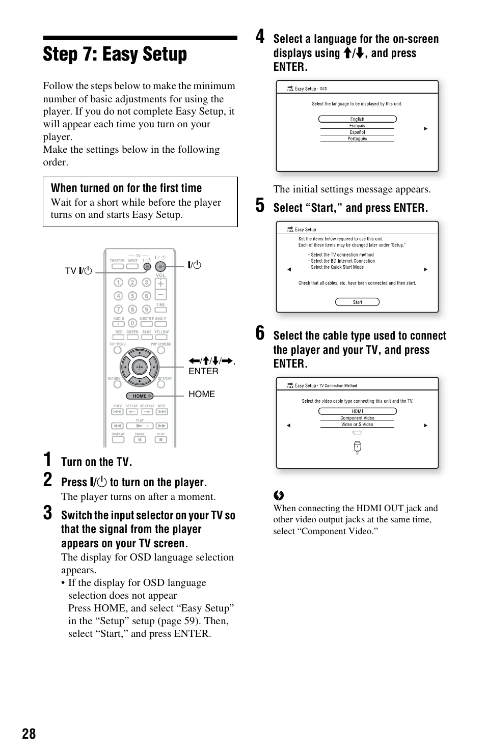 Step 7: easy setup | Sony BDP-S560 User Manual | Page 28 / 87