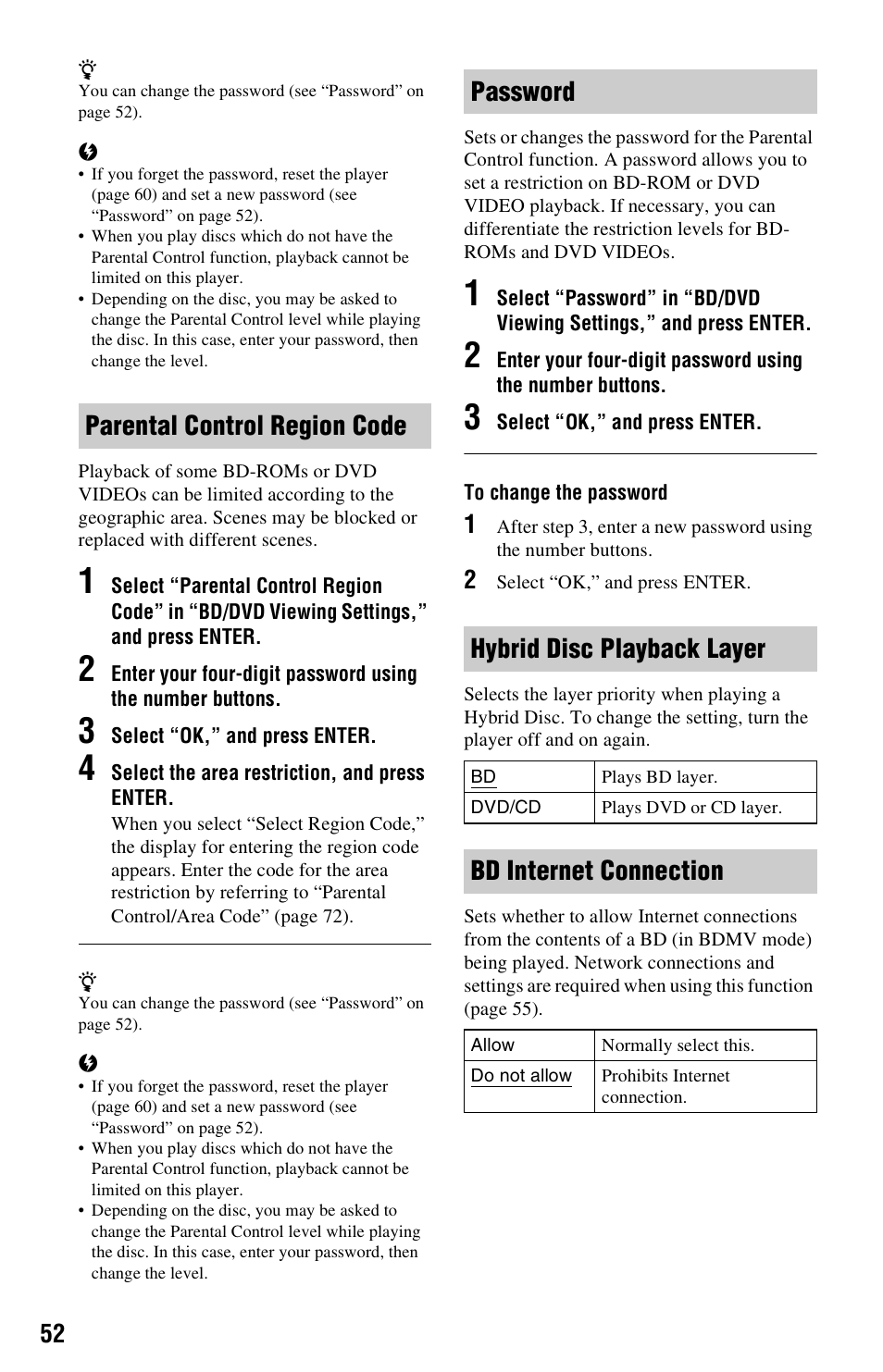 Bd internet connection | Sony BDP-S560 User Manual | Page 52 / 87