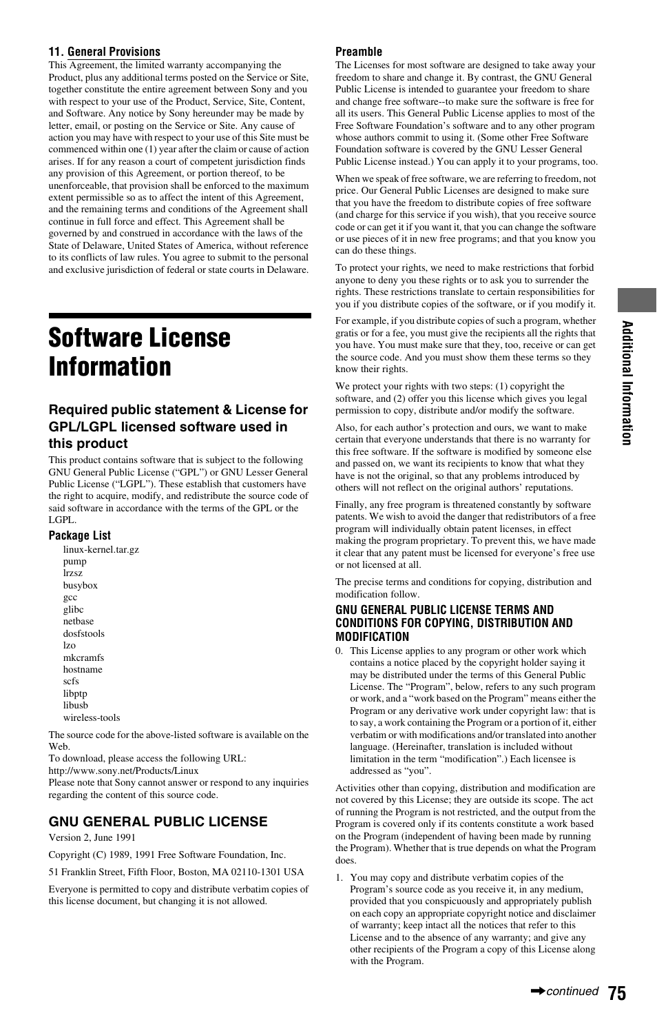 Software license information | Sony BDP-S560 User Manual | Page 75 / 87
