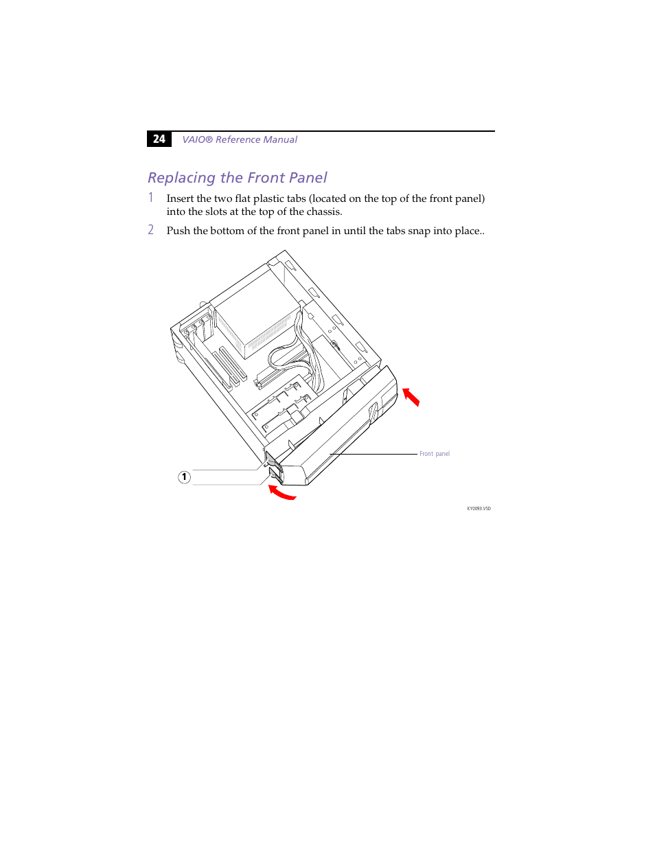 Replacing the front panel | Sony PCV-J100 User Manual | Page 38 / 114