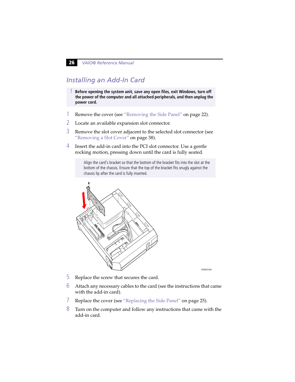 Installing an add-in card | Sony PCV-J100 User Manual | Page 40 / 114