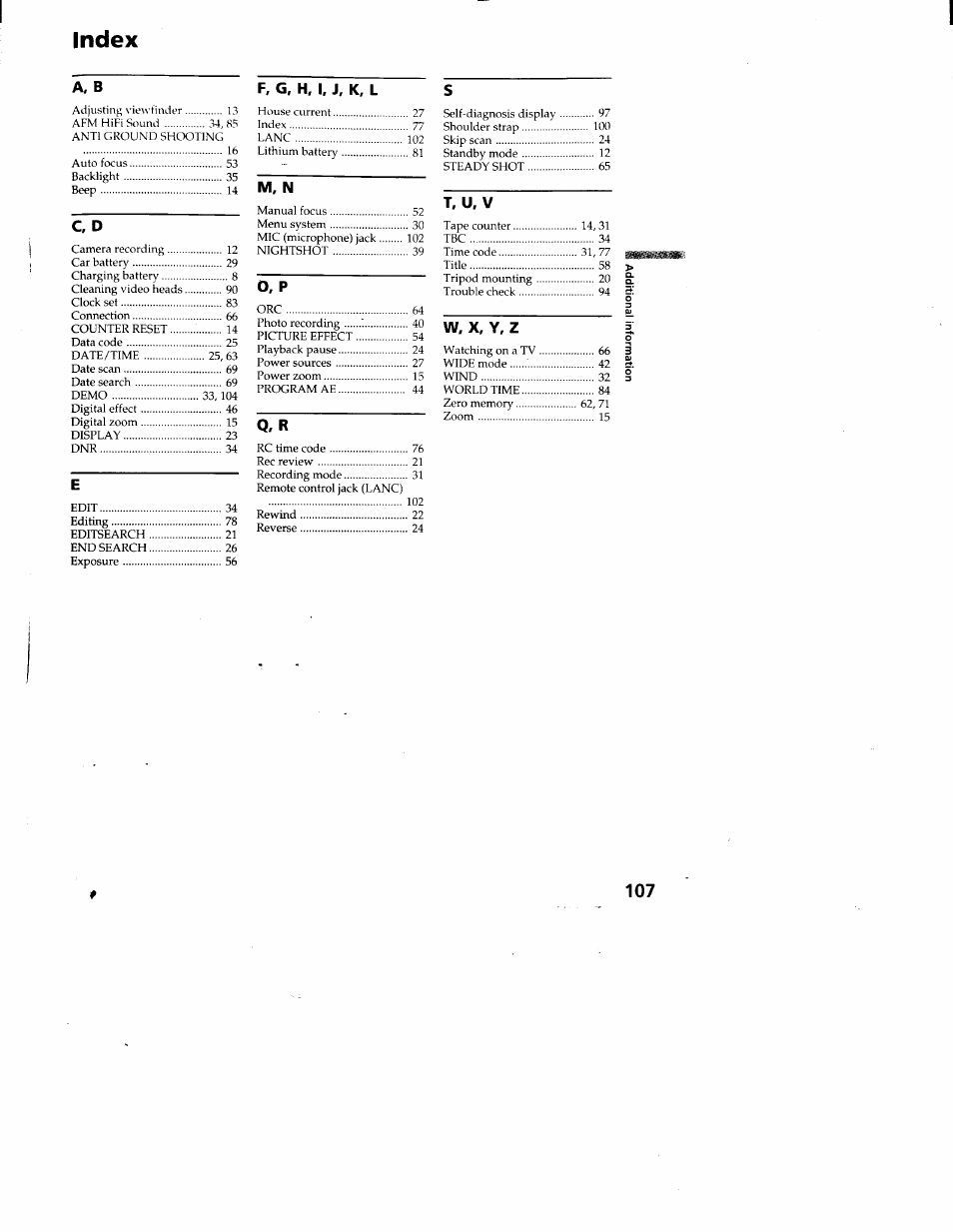 Index | Sony CCD-TRV95 User Manual | Page 110 / 110