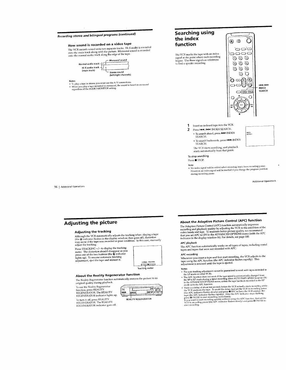Searching using the index function, Si-arching using the index function -24, Adjusting the picture | Sony SLV-789HF User Manual | Page 28 / 31