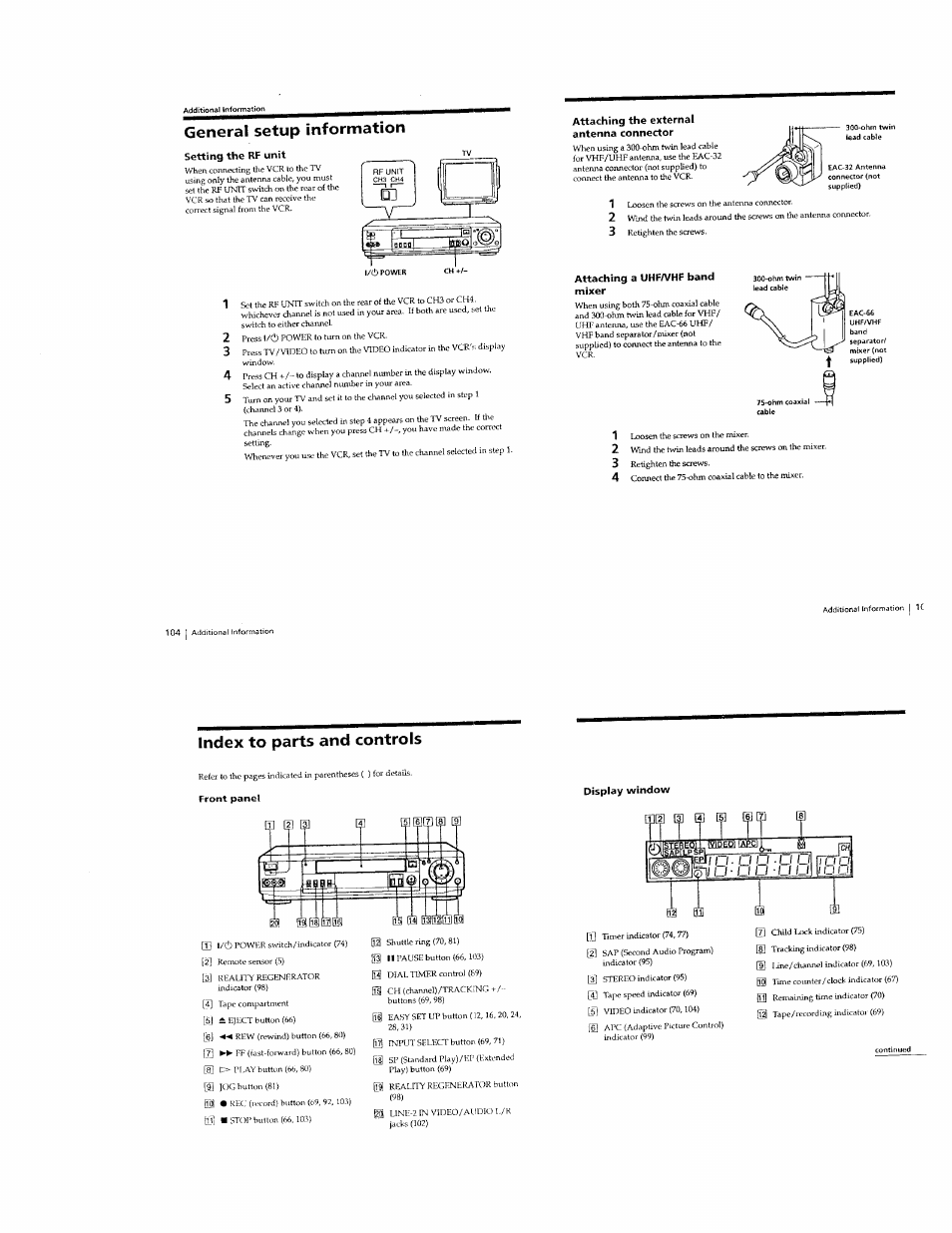 General setup information, Index to parts and controls, G'.’iieral setup infonnation -26 | Index to parts and controls -26 | Sony SLV-789HF User Manual | Page 30 / 31