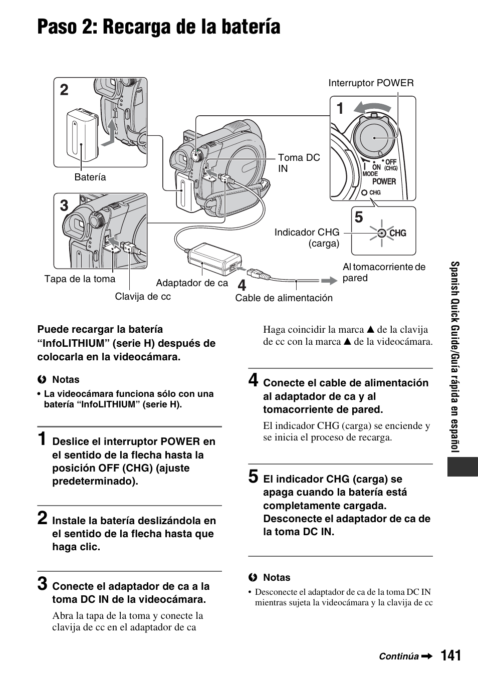 Paso 2: recarga de la batería | Sony DCR-DVD850 User Manual | Page 141 / 159