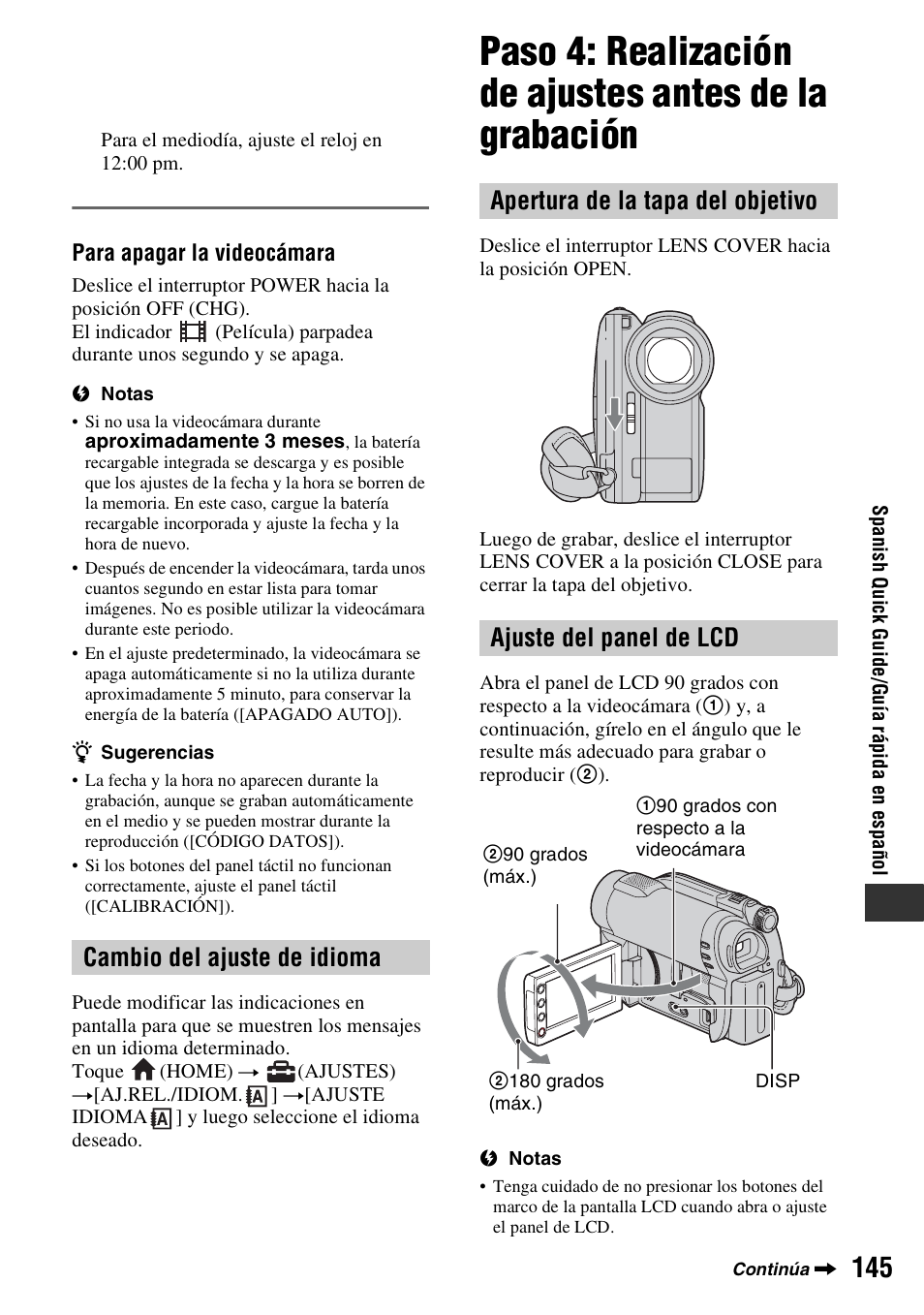Cambio del ajuste de idioma | Sony DCR-DVD850 User Manual | Page 145 / 159
