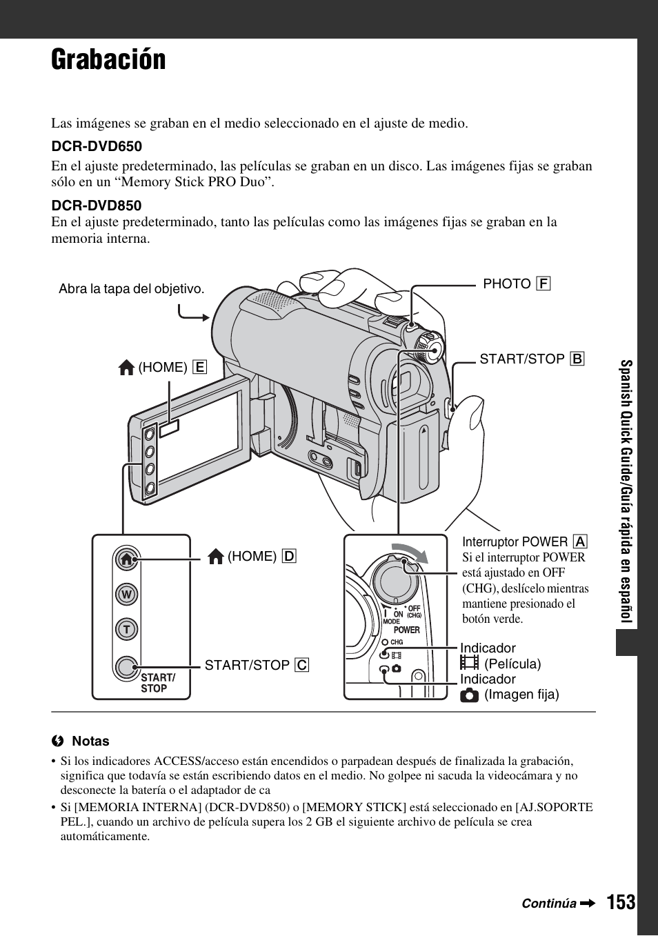 Grabación | Sony DCR-DVD850 User Manual | Page 153 / 159