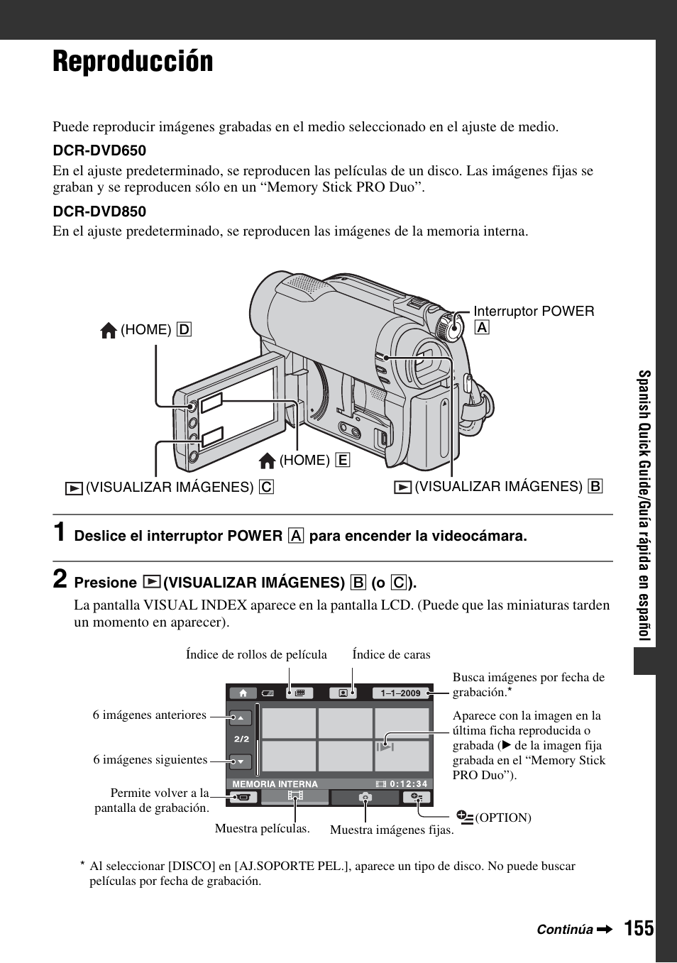 Reproducción | Sony DCR-DVD850 User Manual | Page 155 / 159