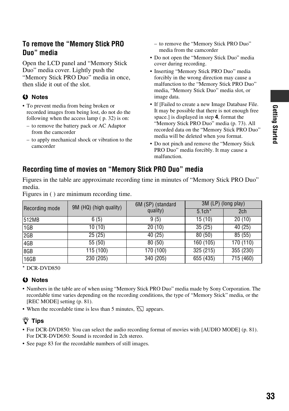 Sony DCR-DVD850 User Manual | Page 33 / 159