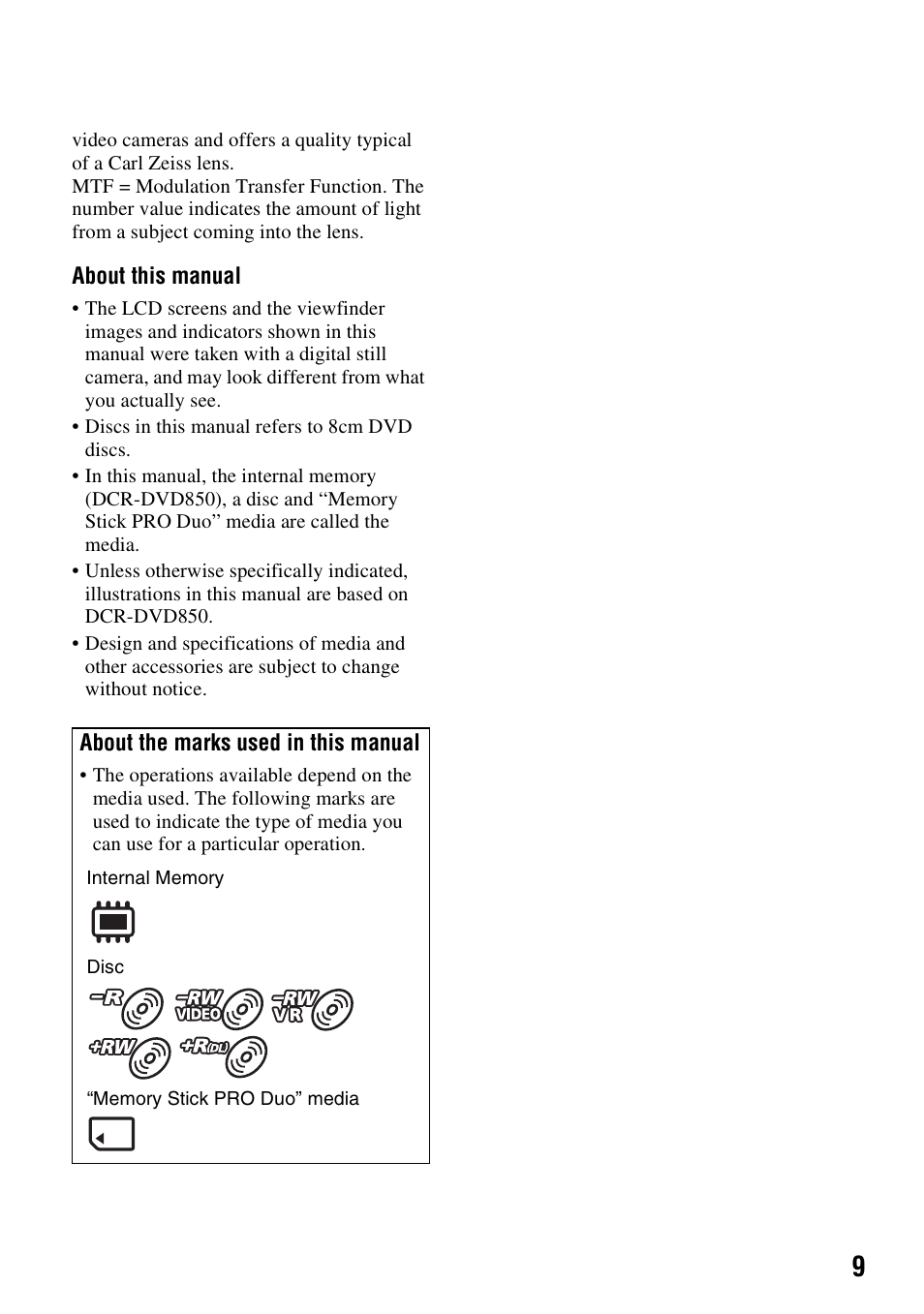 Sony DCR-DVD850 User Manual | Page 9 / 159
