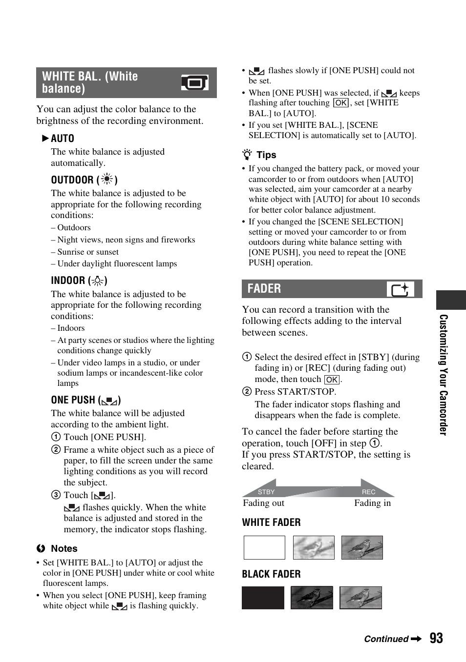 White bal. (white balance) fader | Sony DCR-DVD850 User Manual | Page 93 / 159