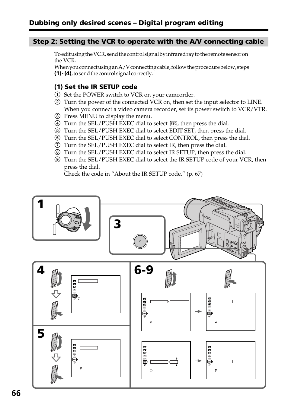 1) set the ir setup code, Menu | Sony DCR-TRV130 User Manual | Page 66 / 112