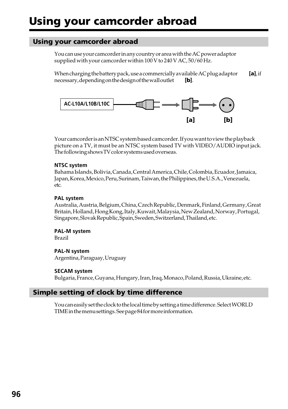 Using your camcorder abroad | Sony DCR-TRV130 User Manual | Page 96 / 112