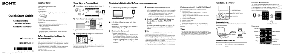 Sony NWZ-S544BLK User Manual | 2 pages