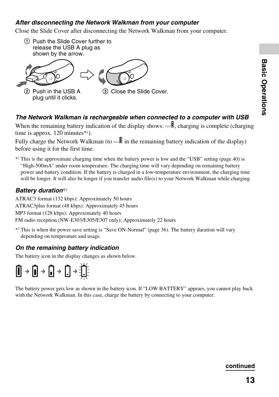 Basic operations | Sony NW-E305 User Manual | Page 13 / 65