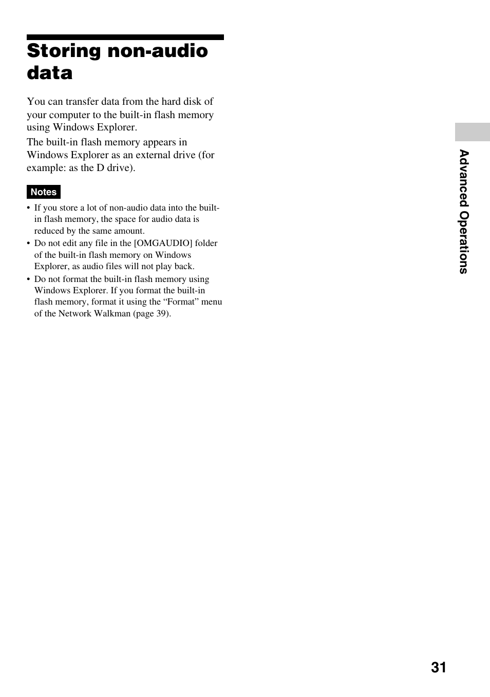 Storing non-audio data | Sony NW-E305 User Manual | Page 31 / 65