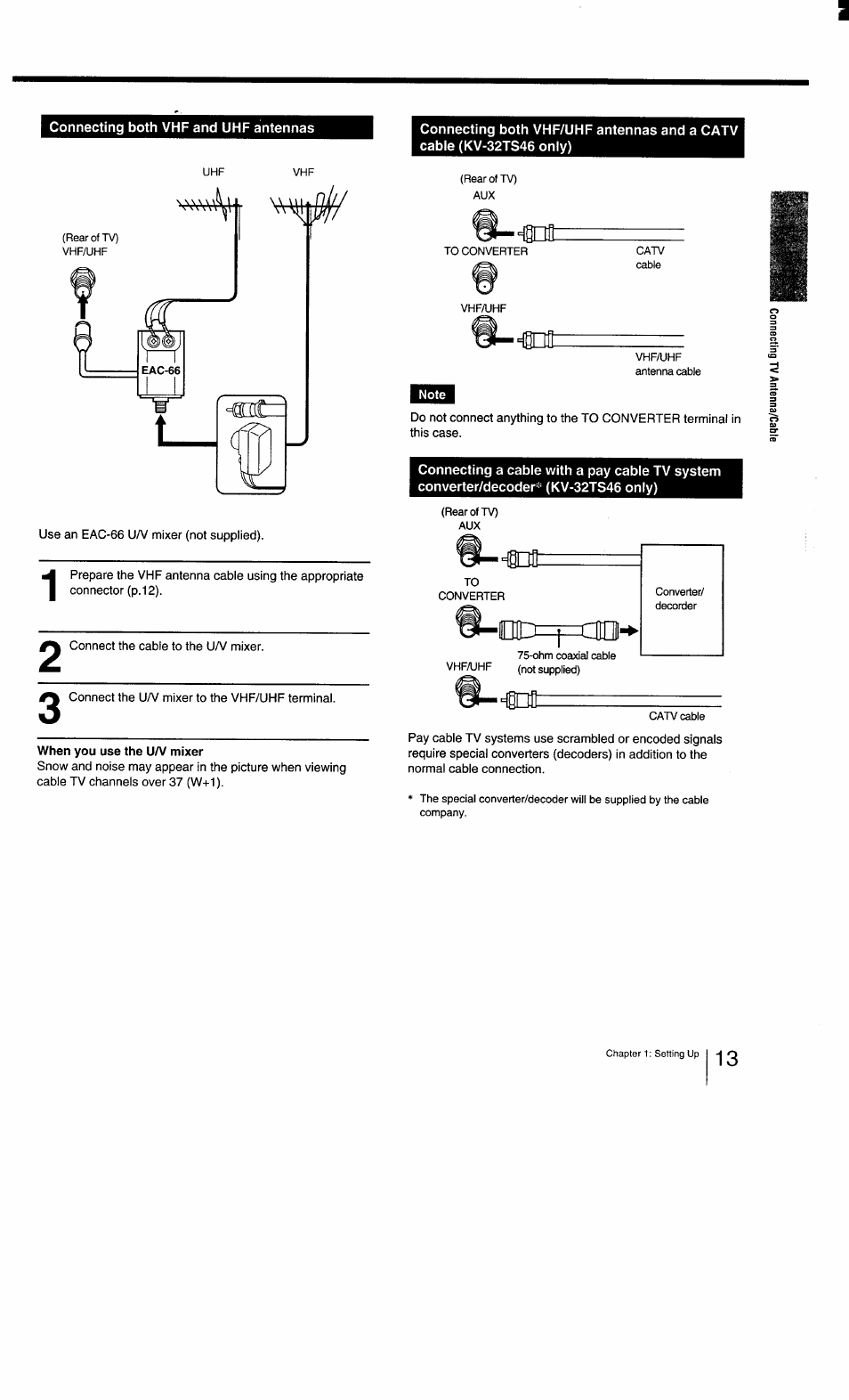 Connecting both vhf and uhf antennas | Sony KV-27TS29 User Manual | Page 13 / 59