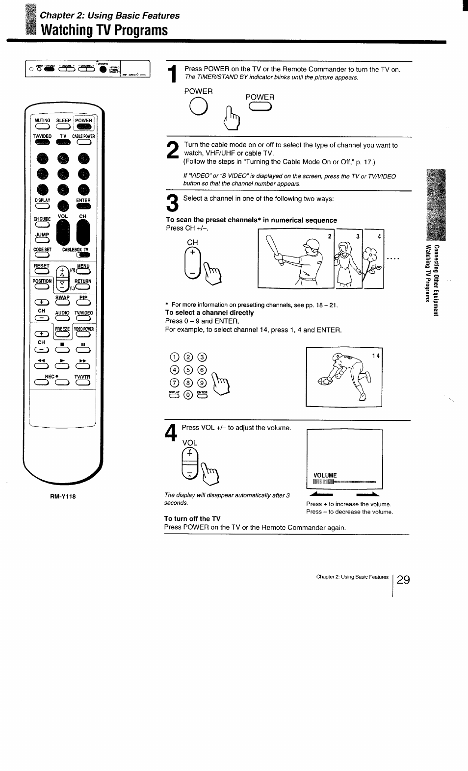 To scan the preset channels* in numerical sequence, Watching tv programs | Sony KV-27TS29 User Manual | Page 29 / 59