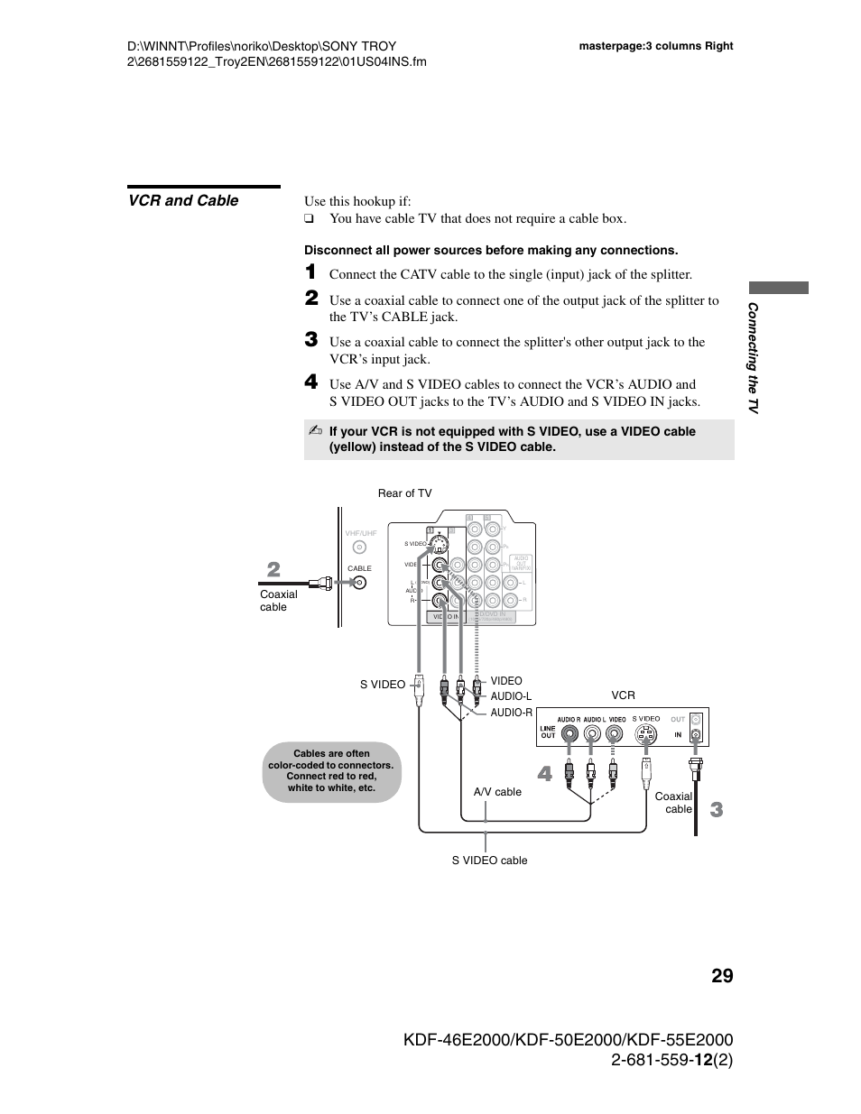 Vcr and cable, S 29 an, S 29 a | 29 and, Use this hookup if | Sony KDF-50X30 User Manual | Page 29 / 90