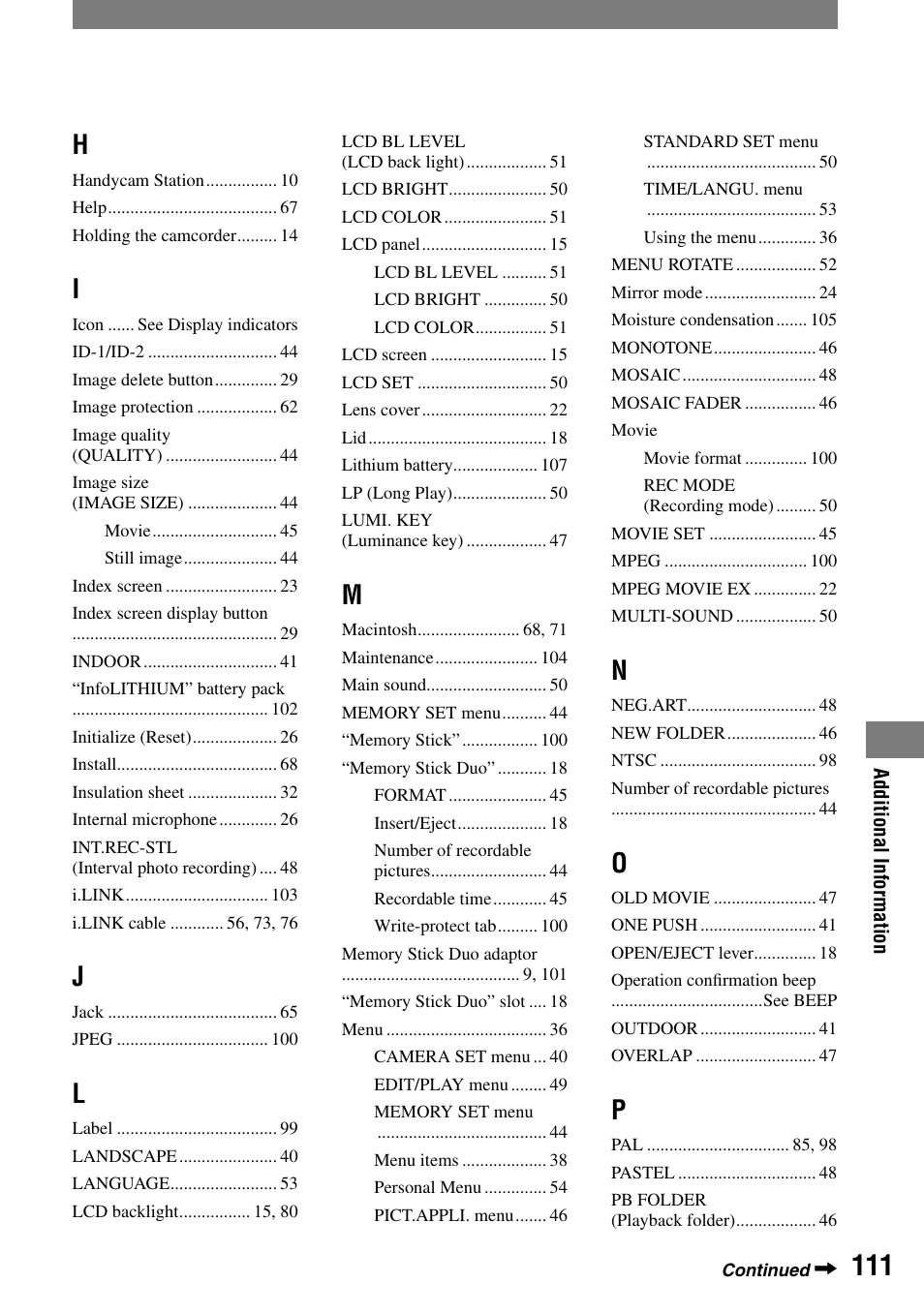 Sony DCR-PC55 User Manual | Page 111 / 115