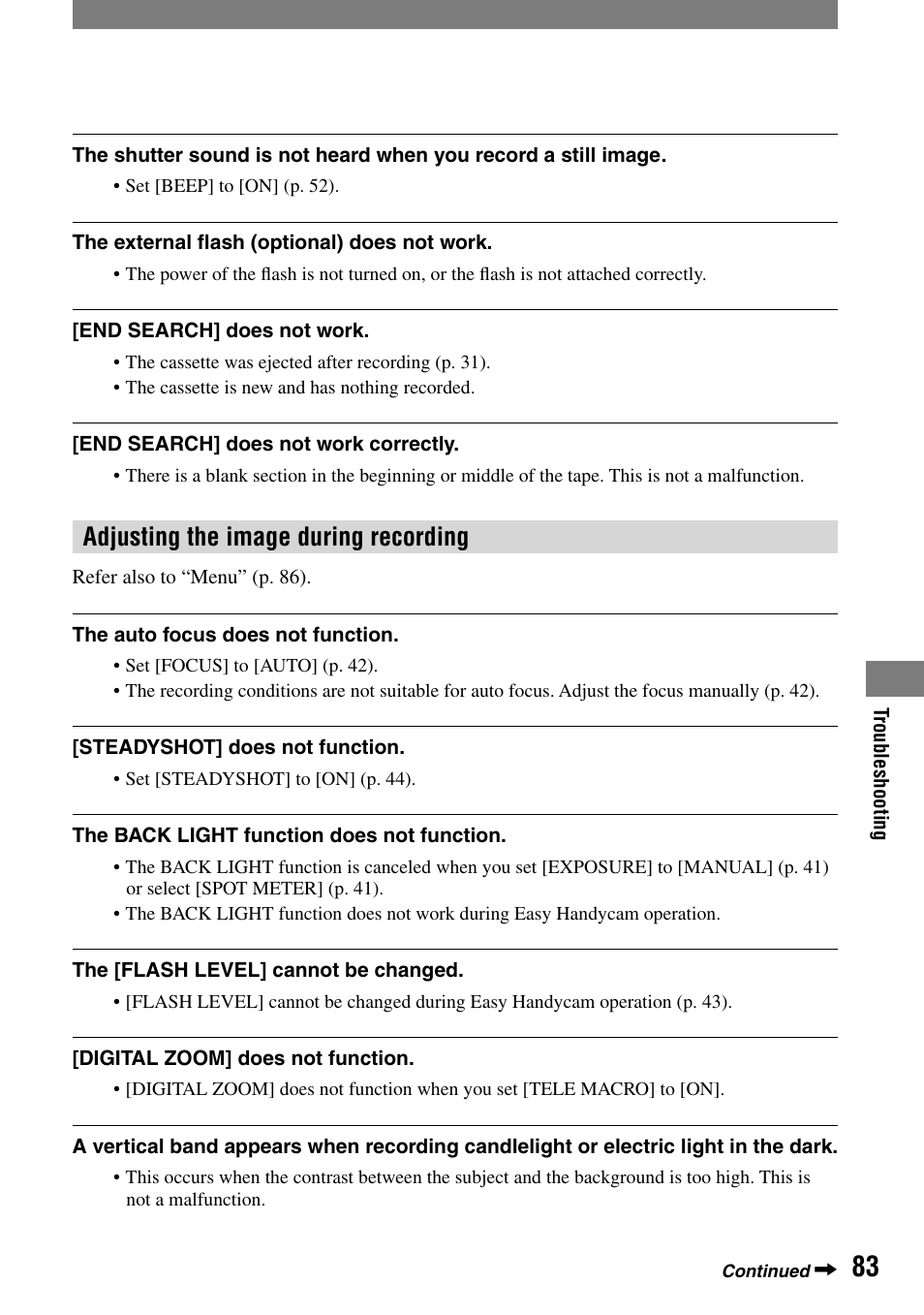 Adjusting the image during recording | Sony DCR-PC55 User Manual | Page 83 / 115