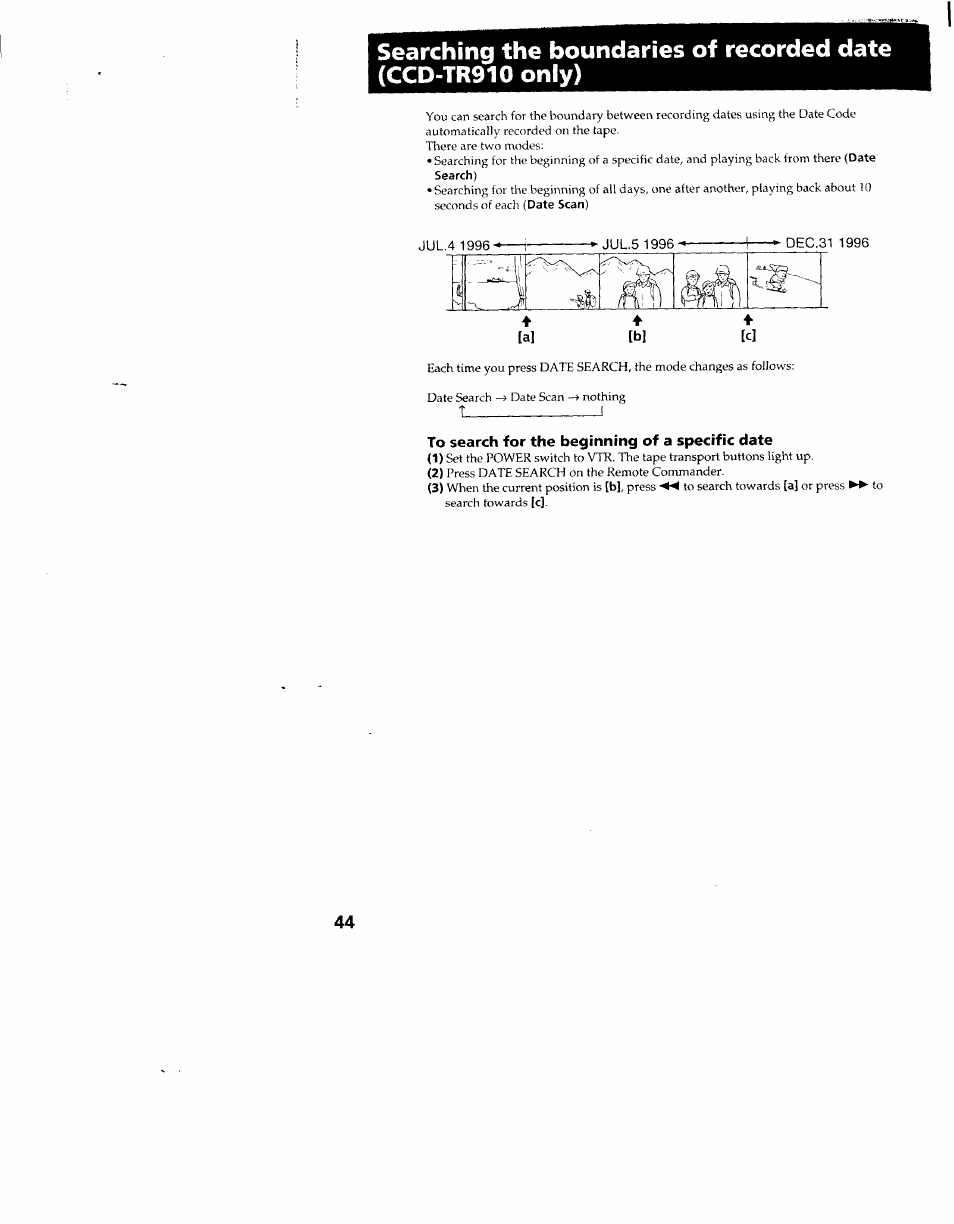 To search for the beginning of a specific date | Sony CCD-TR910 User Manual | Page 44 / 80