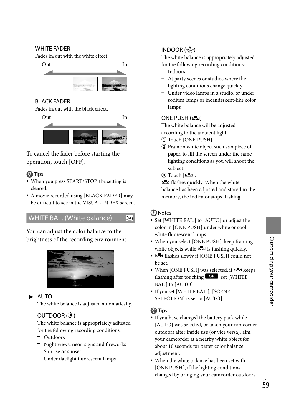 White bal. (white balance) | Sony DCR-SR88 User Manual | Page 59 / 98