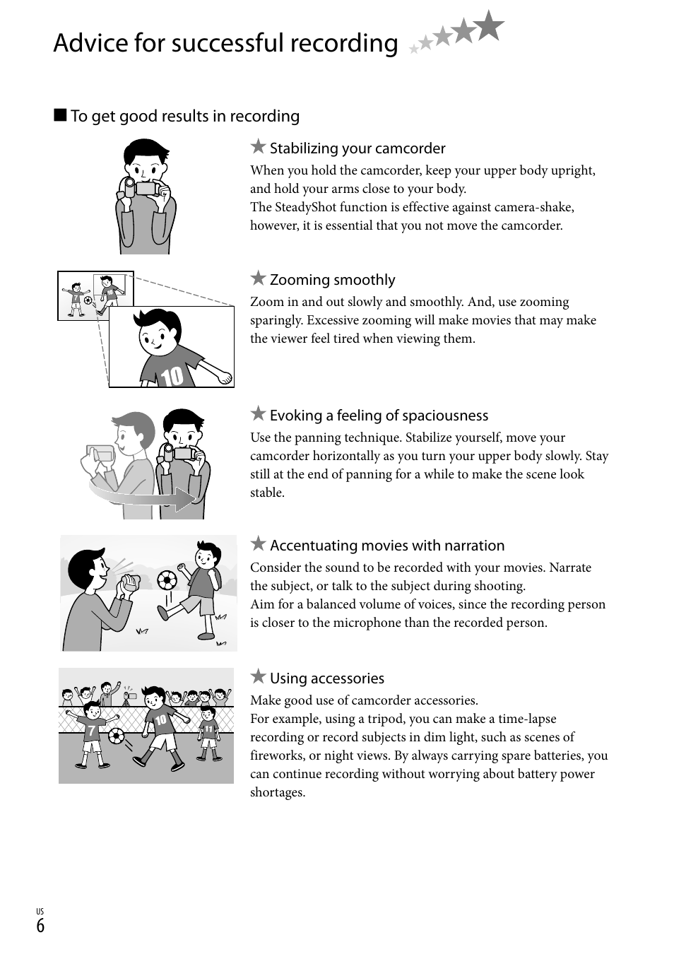 Advice for successful recording | Sony DCR-SR88 User Manual | Page 6 / 98