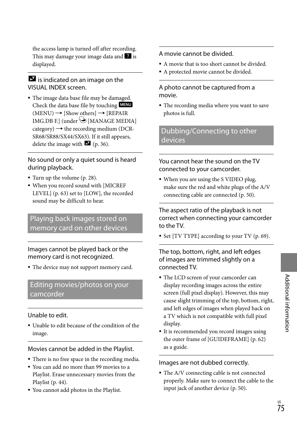 Playing back images stored on memory card on, Other devices, Editing movies/photos on your camcorder | Dubbing/connecting to other devices | Sony DCR-SR88 User Manual | Page 75 / 98