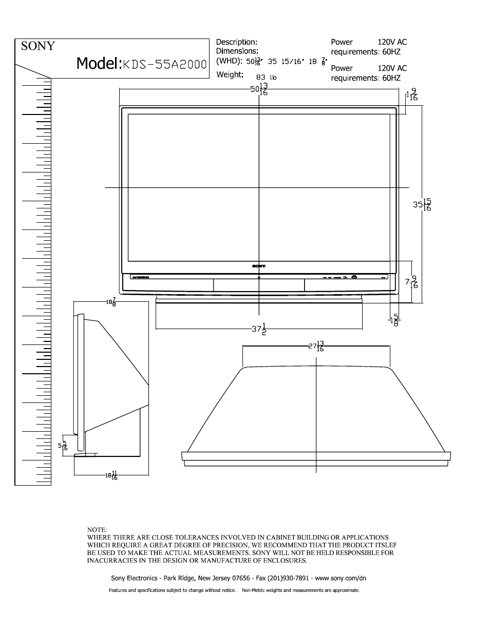 Sony KDS-55A2000 User Manual | 1 page