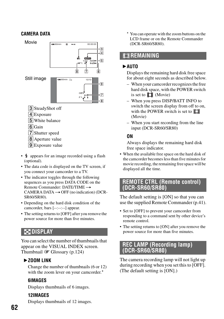 Een (p.62), Ing (p.62), Display | Sony DCR-SR40 User Manual | Page 62 / 132