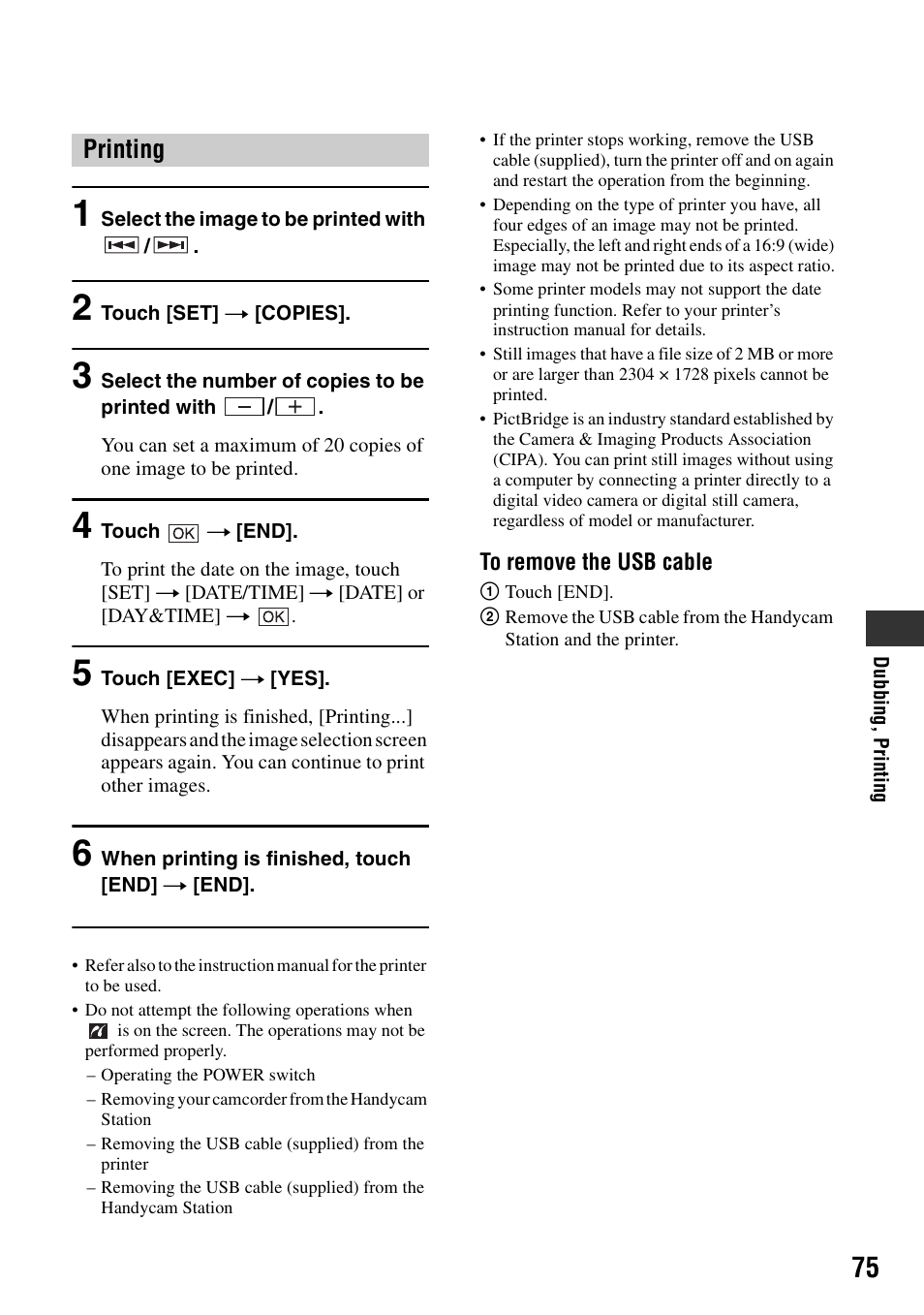Printing | Sony DCR-SR40 User Manual | Page 75 / 132