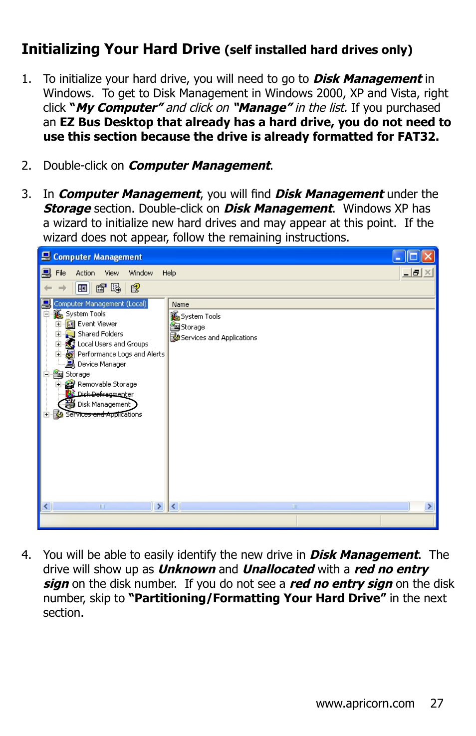 Initializing your hard drive | Apricorn EZ Bus DTS User Manual | Page 27 / 44