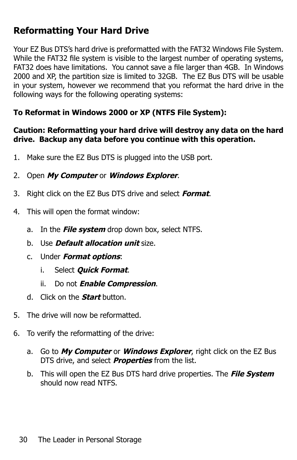 Reformatting your hard drive | Apricorn EZ Bus DTS User Manual | Page 30 / 44